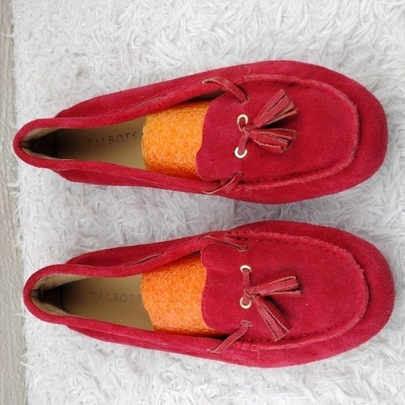 Talbots Red Suede Leather Tassel Upper Round Toe Slip On Flat Moccasin Shoe - Picture 3 of 16